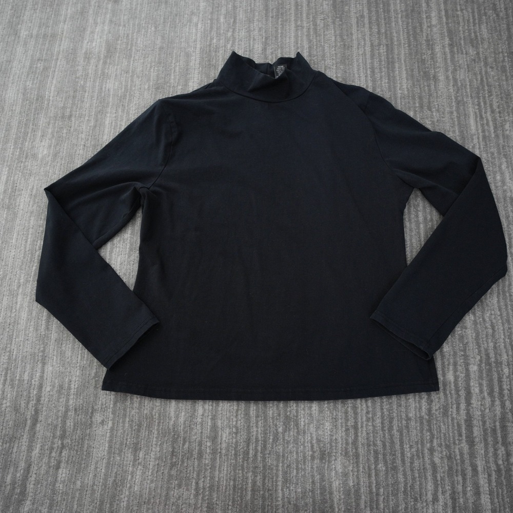 Skyr Shirt Women Black Solid Long Sleeve Cotton Spandex‎ Vintage Mock Neck Large